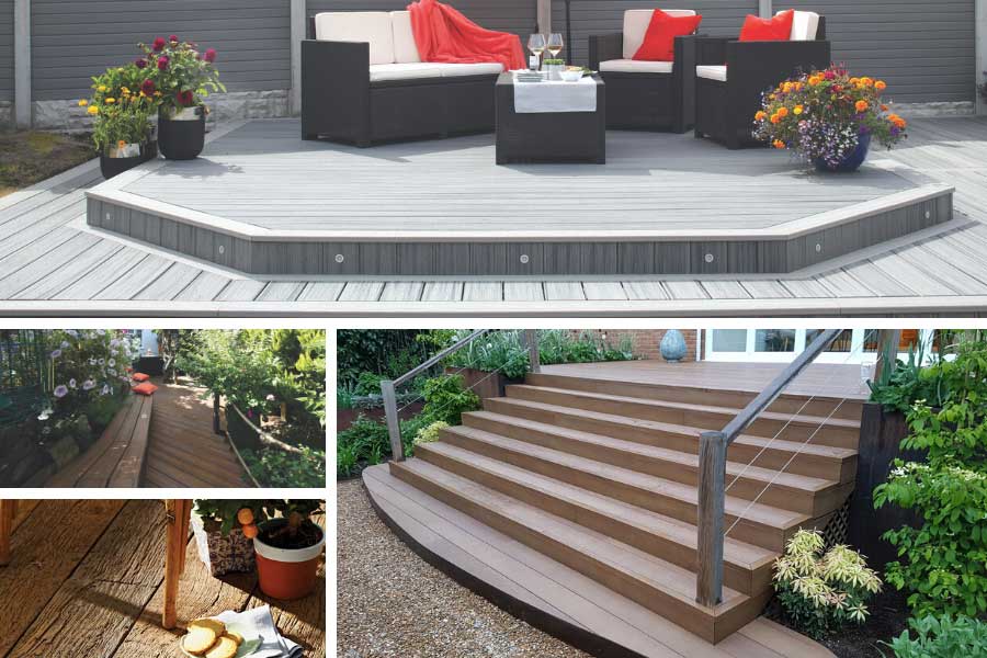 Examples of composite garden decks from Trex and Millboard